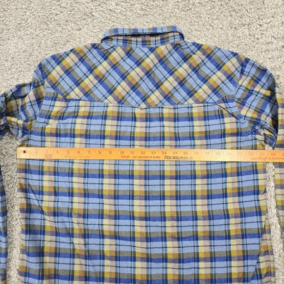 Stio Mens Flannel Shirt Midweight Plaid Blue Yellow Size L Outdoors Rugged - Picture 8 of 11